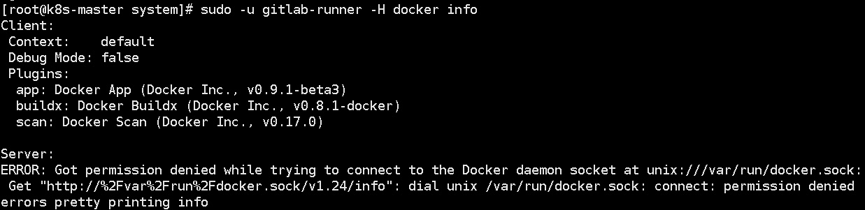 gitlab-runner执行docker命令提示权限不足的问题