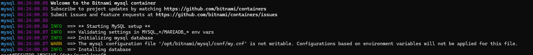 docker 安装 bitnami mysql 卡在Installing database无法启动