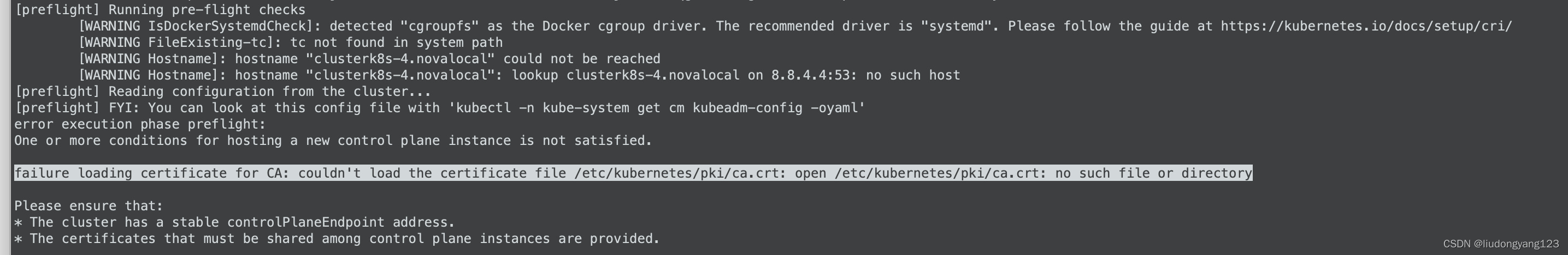 k8s主点加入集群报错 failure loading certificate for CA couldn‘t load the certificat